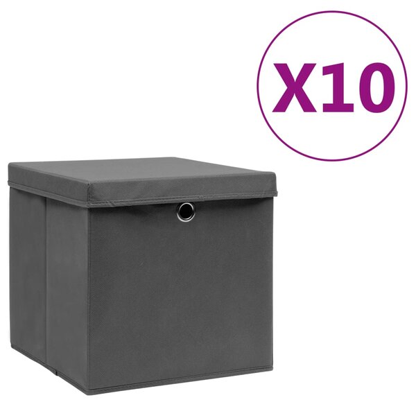 Storage Boxes with Covers 10 pcs 28x28x28 cm Grey