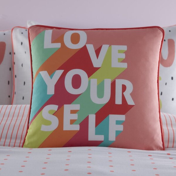 Love Yourself Filled Cushion 43cm x 43cm Coral