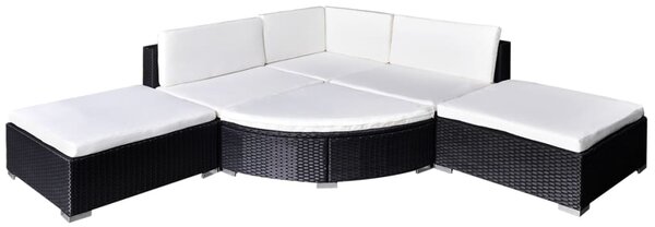 6 Piece Garden Lounge Set with Cushions Poly Rattan Black