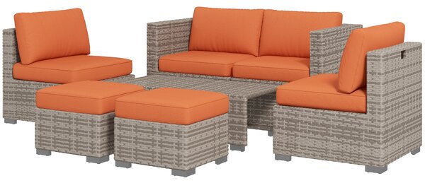 Outsunny 8 Piece Outdoor Patio Furniture Set, Rattan Sofa Set with Footstools and Coffee Tables