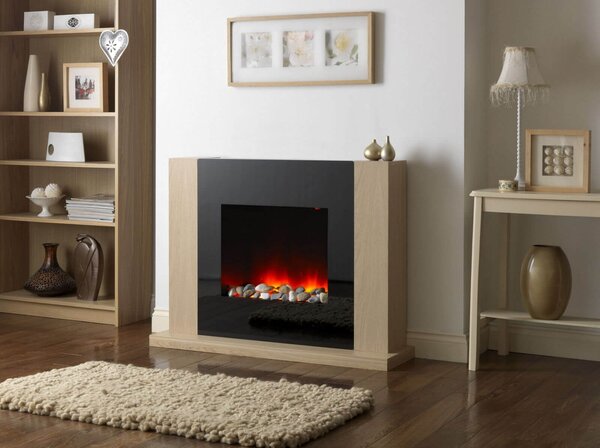 Suncrest Mirage Electric Fire Suite with Flat to Wall Fitting - Black & Oak