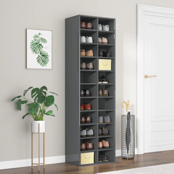 Shoe Cabinet High Gloss Grey 54x34x183 cm Engineered Wood