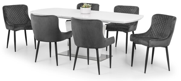 Como Rectangular Extendable Dining Table with 6 Luxe Chairs Grey