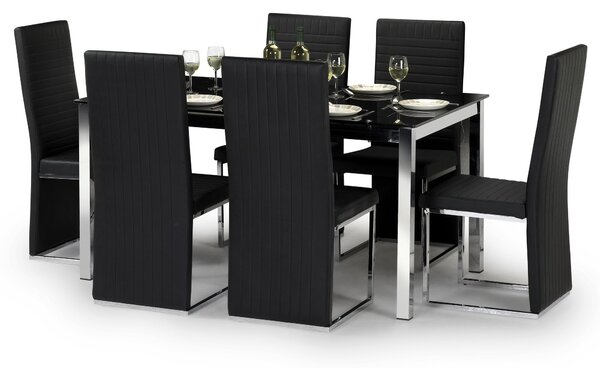 Tempo Rectangular Glass Top Dining Table with 6 Chairs Black
