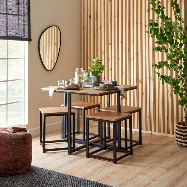 Vixen Square Small Cube Dining Table with 4 Stools Light Brown