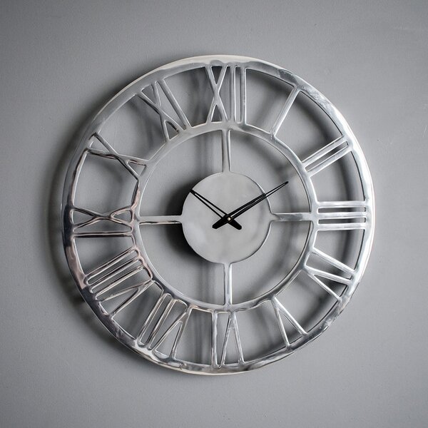 Peoli Large Wall Clock Polished Aluminium Silver