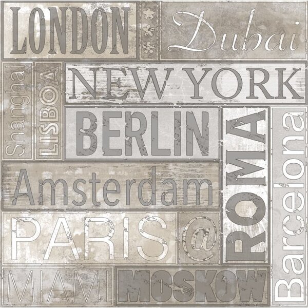 Noordwand Urban Friends & Coffee Wallpaper City Names Grey and Brown
