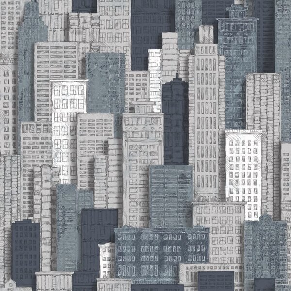 Urban Friends & Coffee Wallpaper City Apartments Grey and Blue