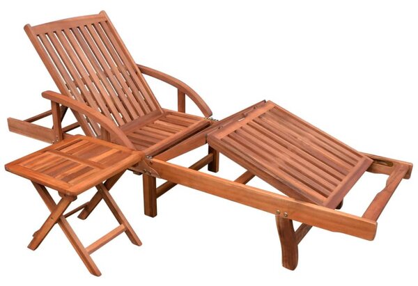 Sun Lounger with Table Solid Acacia Wood
