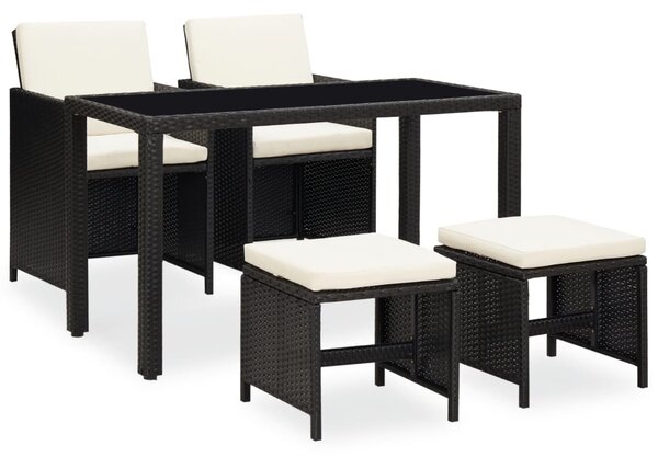 5 Piece Outdoor Dining Set with Cushions Poly Rattan Black