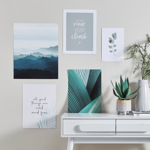 Pack of 5 Mindful Modern Posters Green/Grey