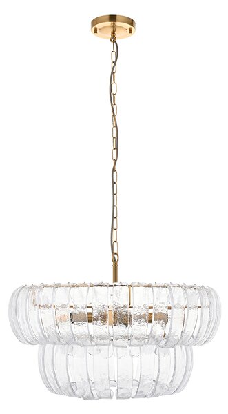 Hawick 6Lt Pendant in Brushed Aged Brass and Textured Glass