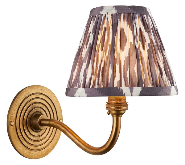Target Wall Light in Antique Brass and Ikat 16cm Gray Shade
