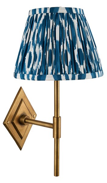 Annika Wall Light in Antique Brass and Blue Ikat 20cm Shade