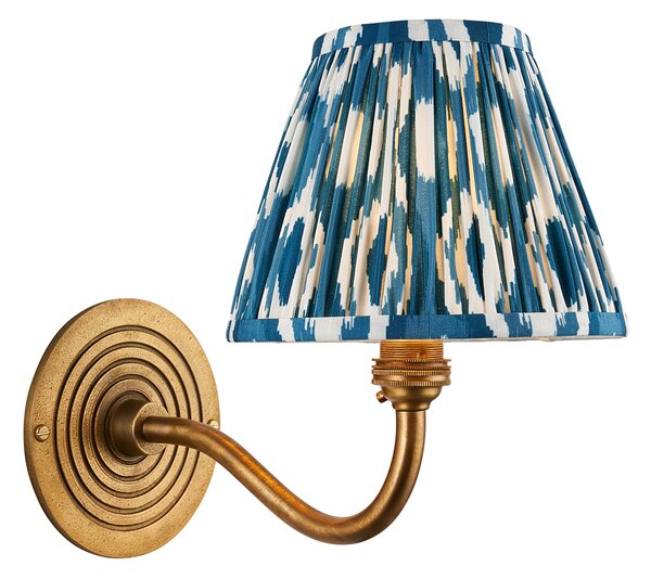 Target Wall Light in Antique Brass and Ikat 16cm Bluel Shade