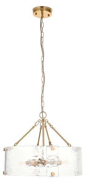 Theresa 6Lt Pendant in Brushed Aged Brass and Textured Glass