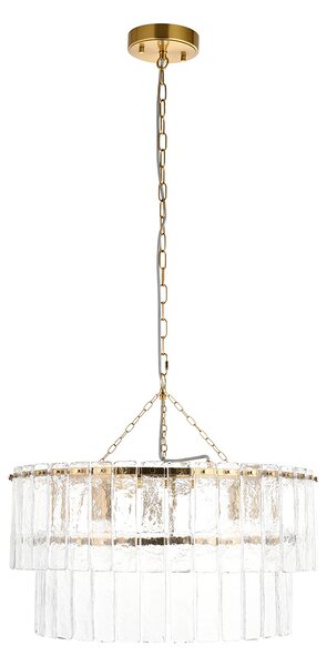 Cynthia 5Lt Tiered Pendant in Brushed Aged Brass and Textured Glass