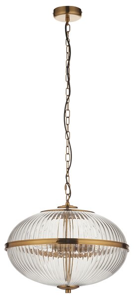 Lenny 3Lt Pendant in Vintage Brass Finish and Ribbed Glass