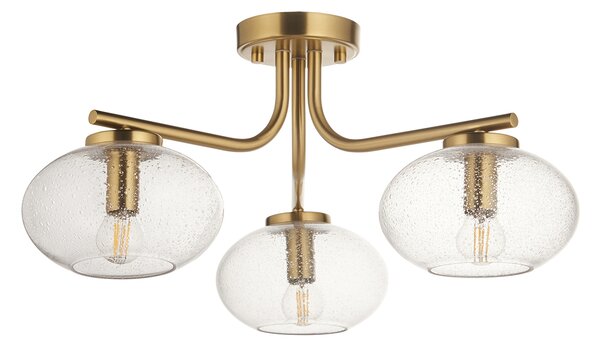 Patricia 3Lt Semi Flush in Warm Brass and Bubble Glass