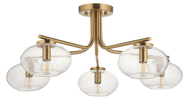 Patricia 5Lt Semi Flush in Warm Brass and Bubble Glass