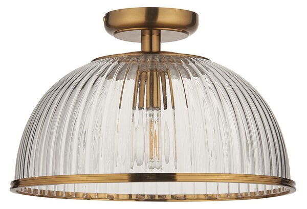 Lenny Downlight Flush in Vintage Brass Finish and Ribbed Glass