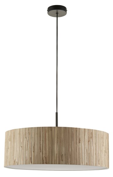 Lucille 3Lt Pendant in Natural Seagrass, Matt Black and White Fabric