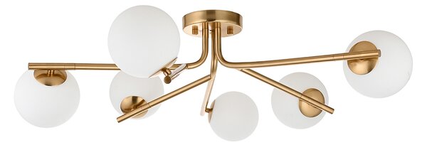 Stellor 6Lt Semi Flush in Brushed Aged Brass and Matt Opal Glass