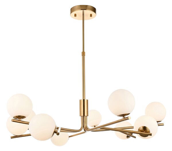 Stellor 10Lt Pendant in Brushed Aged Brass and Matt Opal Glass