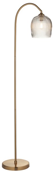 Crocus Ribbed Floor Light in Brushed Aged Brass and Ribbed Glass