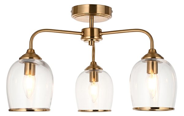Crocus 3Lt Semi Flush in Brushed Aged Brass and Glass
