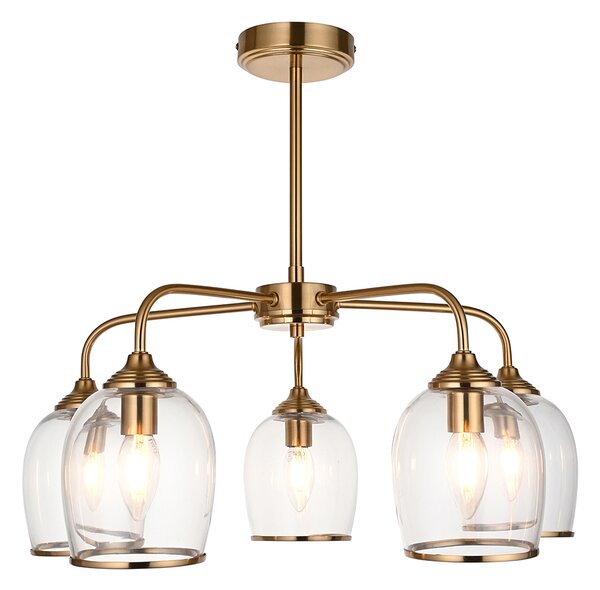 Crocus 5Lt Pendant in Brushed Aged Brass and Glass
