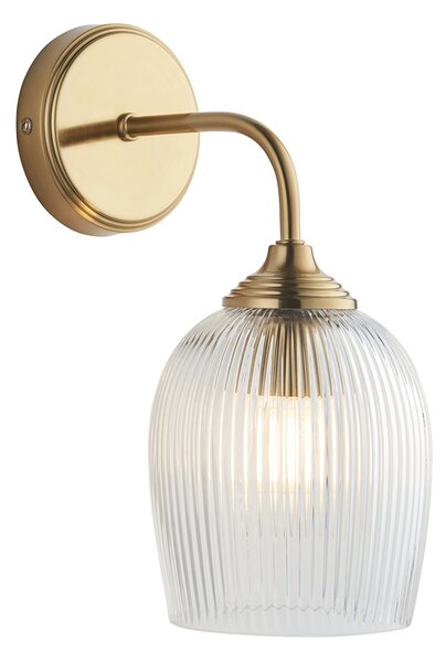 Crocus Ribbed Wall Light in Brushed Aged Brass and Ribbed Glass