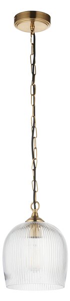 Crocus Ribbed Pendant in Brushed Aged Brass and Ribbed Glass