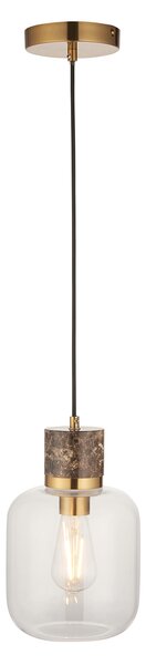 Sloane Pendant in Dark Brown Emperador Marble, Vintage Brass and Glass