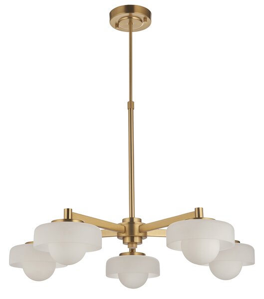 Ingrid 5Lt Pendant in Brushed Aged Brass With Frosted and Opal Glass