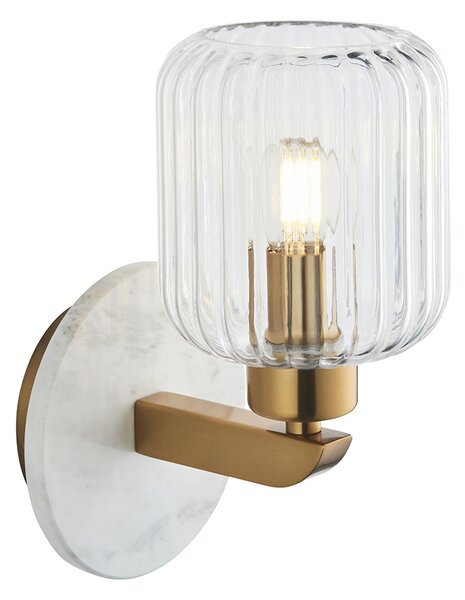 Sloane Ribbed Wall Light in White Volakas Marble, Vintage Brass and Ribbed Glass