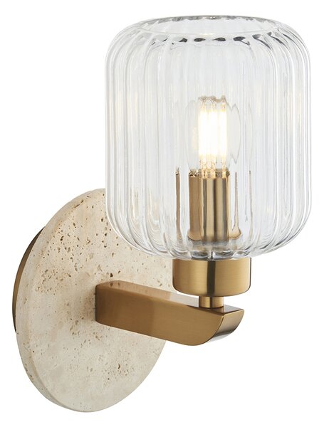 Sloane Ribbed Wall Light in Beige Textured Marble, Vintage Brass and Ribbed Glass