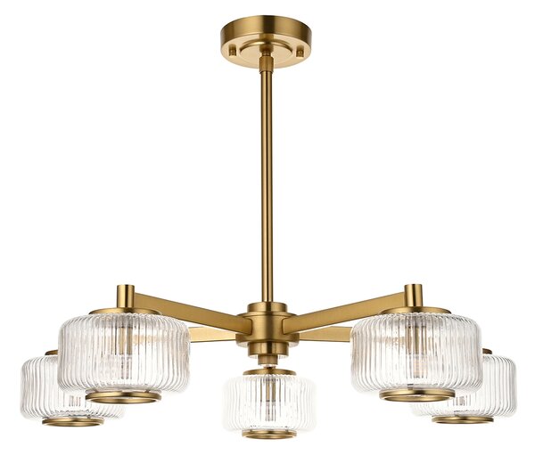 Boxford 5Lt Pendant in Brushed Aged Brass and Ribbed Glass