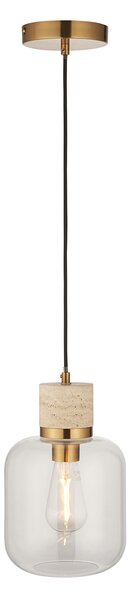Sloane Pendant in Natural Travertine, Vintage Brass and Glass