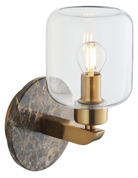 Sloane Wall Light in Dark Brown Emperador Marble, Vintage Brass and Glass