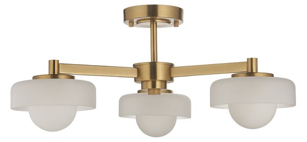 Ingrid 3Lt Semi Flush in Brushed Aged Brass With Frosted and Opal Glass
