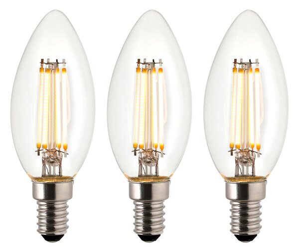 E14 Led Filament Candle - 3 Pack in Glass