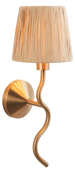 Wednesday Wall Light in Brushed Aged Brass and Natural Raffia