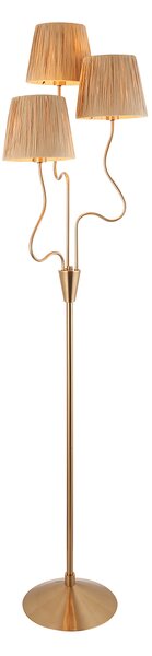 Wednesday 3Lt Floor Light in Brushed Aged Brass and Natural Raffia