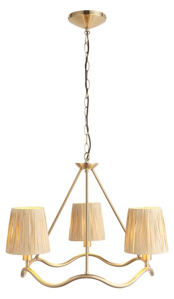 Wednesday 3Lt Pendant in Brushed Aged Brass and Natural Raffia