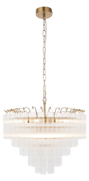 Olsen 12Lt Pendant in Satin Brass and Ribbed Glass