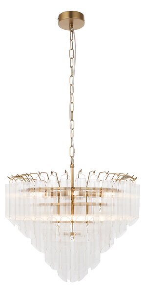 Olsen 12Lt Pendant in Satin Brass and Angled Ribbed Glass