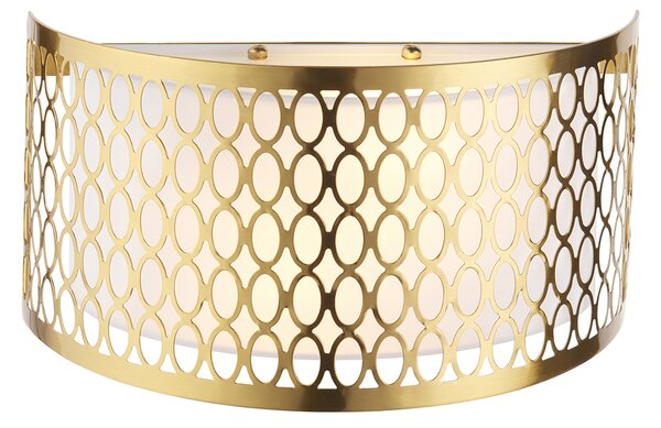 Simone 2Lt Wall Light in Gold Effect, White Fabric and Frosted Glass