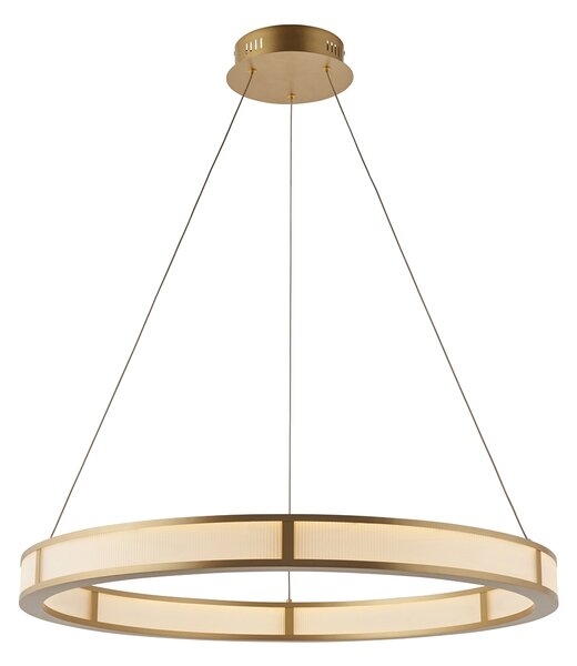 Claudia Ribbed Hoop Pendant in Brushed Gold Finish and Ribbed Frosted Acrylic
