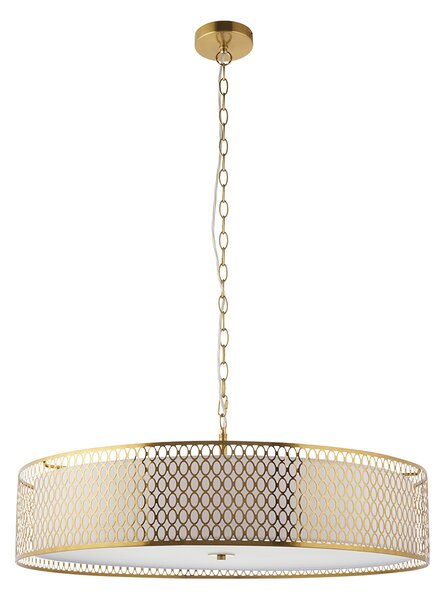 Simone 5Lt Grand Pendant in Gold Effect, White Fabric and Frosted Glass